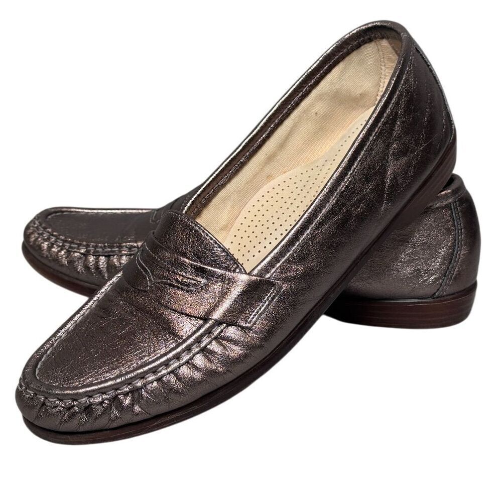 SAS Women's Metallic Leather Penny Loafers Size 10 Casual Flats